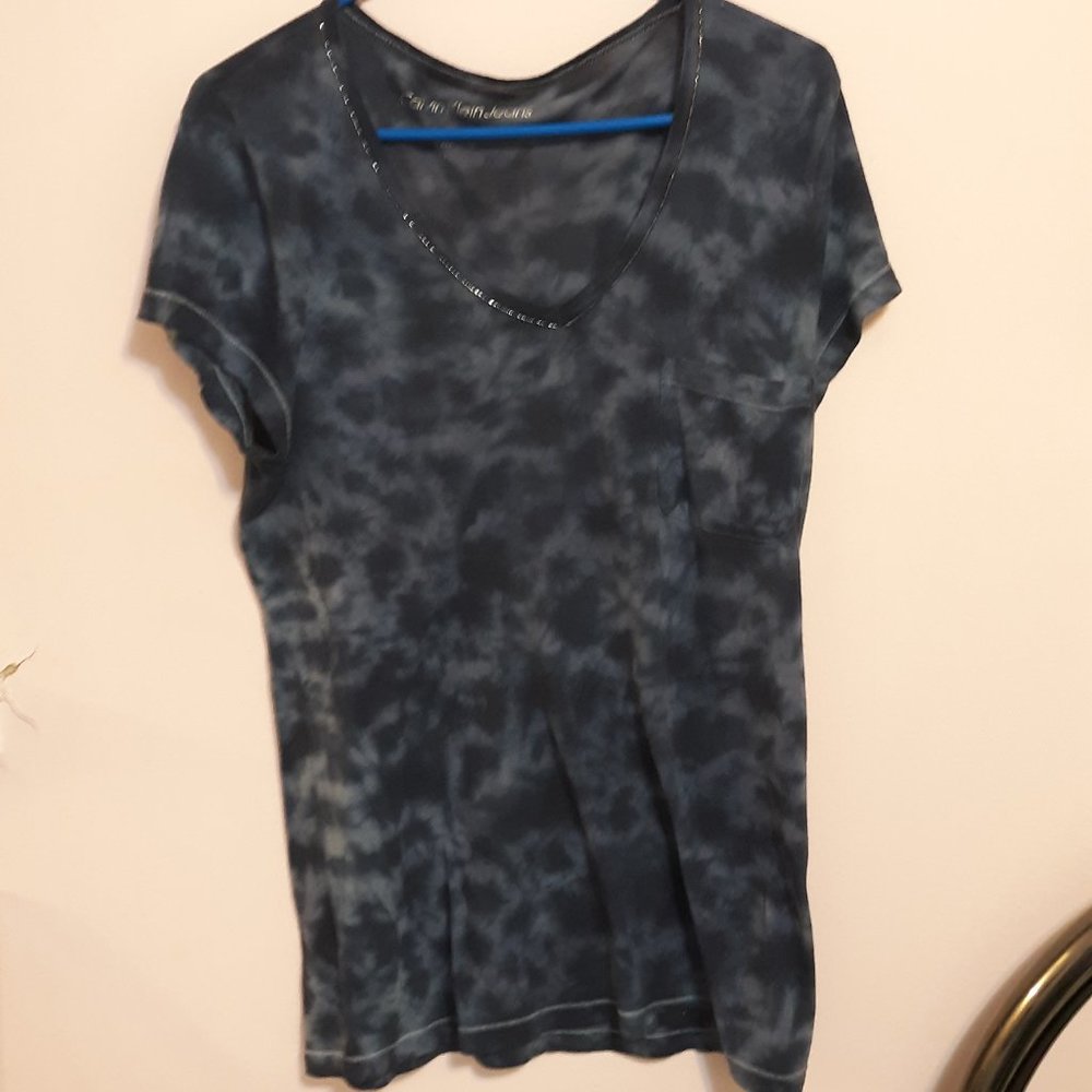 Navy Blue Woman's  Calvin Klein Tie Dye T Shirt, Size Large